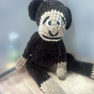 Handmade Crochet Plush Monkey Toy in Brown and Cream